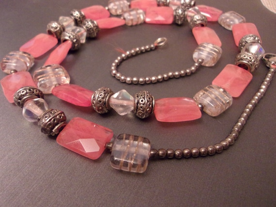 PEACH And BLUE IRIDESCENT Beaded Jewlery Set