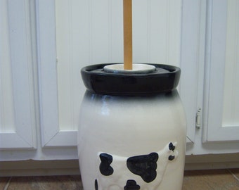 Handmade decorative ironstone churn/OOAK churn/Holstein cow motif churn/Farmhouse decor/Rustic decor/Primitive decor