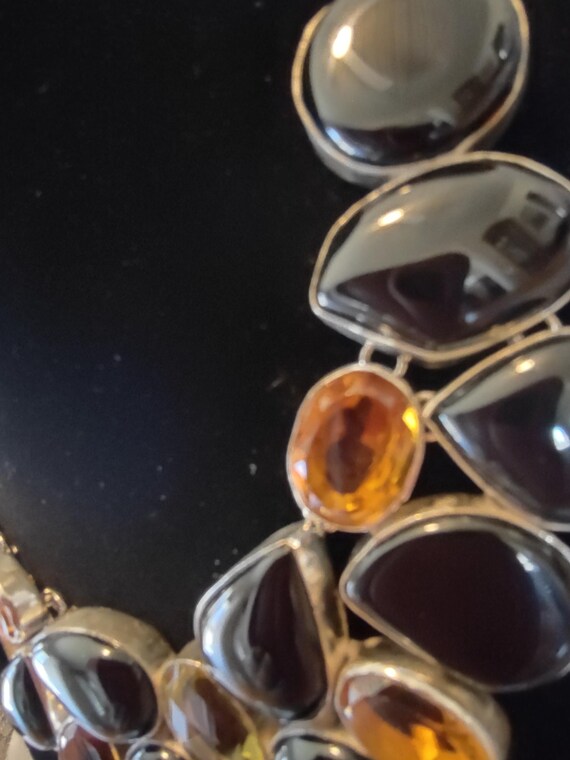 statement necklace,hand crafted,silver plated,bla… - image 5