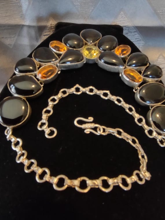 statement necklace,hand crafted,silver plated,bla… - image 8