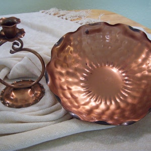 Gregorian copper bowl/Gregorian candlestick holder/Hand hammered copper/Solid copper bowl made for Paul Revere Shoppe/Made in USA