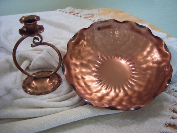 Gregorian Copper Bowl/gregorian Candlestick Holder/hand Hammered