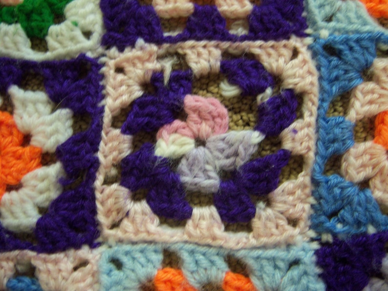 Vintage crocheted afghanMulticolored afghanGranny square pattern afghanEclectic decor