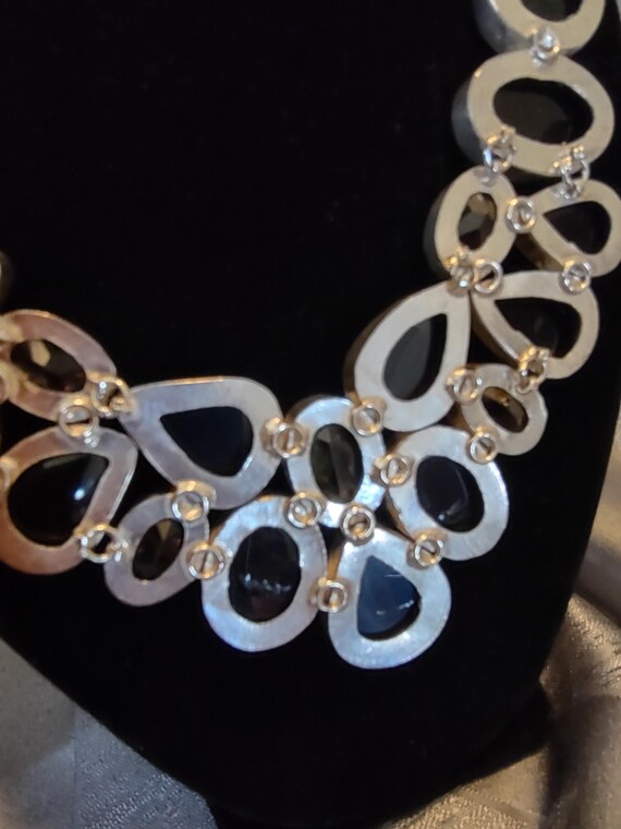statement necklace,hand crafted,silver plated,bla… - image 7