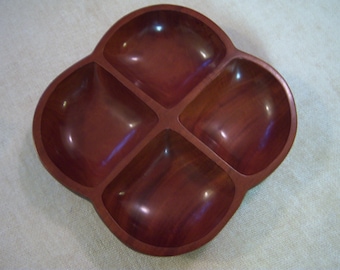 Solid mahogany divided bowl made in Haiti/Caribcraft mahogany bowl/Handmade mahogany bowl/Coastal decor/Beach decor