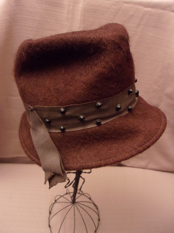 brown wool felt hat,vintage hat,shagfelt,100% wool