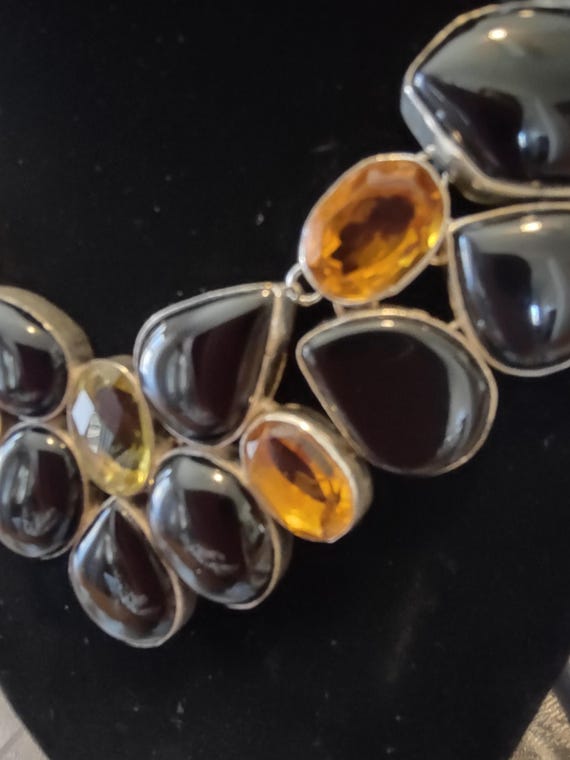 statement necklace,hand crafted,silver plated,bla… - image 4