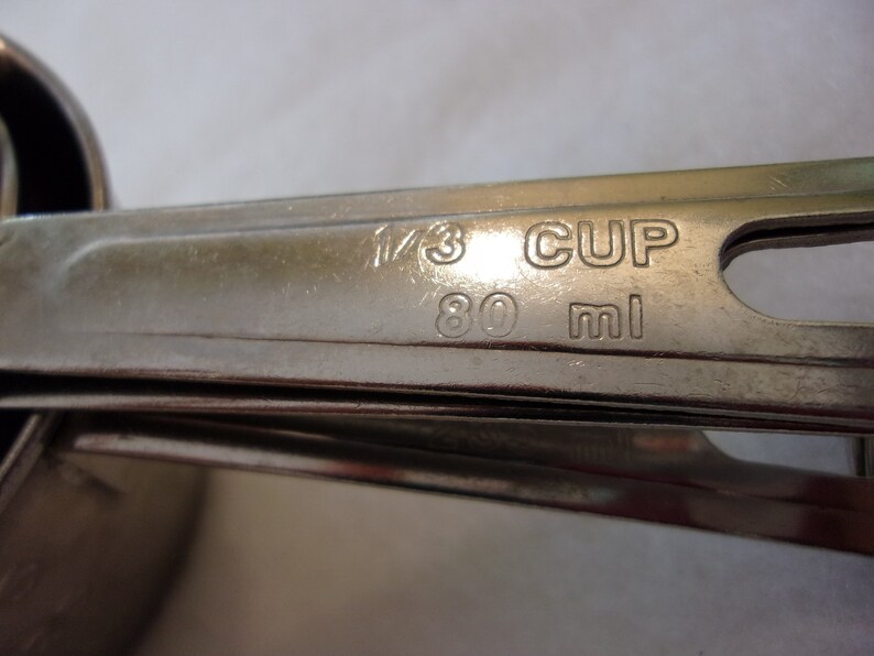 vintage measuring cups,heavy stainless steel,vintage kitchen accessories,retro kitchen,cooking utensils,1 cup,12 cup,13 cup,14 cup,gift
