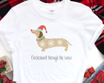 Dachshund Christmas Shirt Funny Christmas Shirt Cute Dog shirts minimalist xmas Shirt for Women retro Merry Christmas Through The Snow