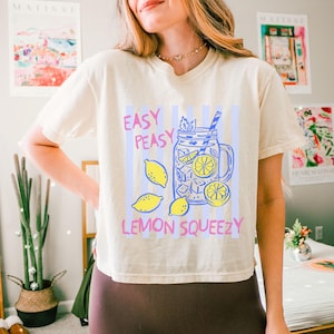 Summer Lemon Shirt,Boxy Tee Preppy Lemon crop top,Italian Summer Fruit T Shirt,Coastal Amalfi Coast shirt,Summer Shirt,Farmers Market Shirt immagine 1