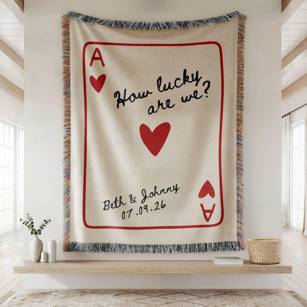 Custom Wedding Blanket Gift, Personalized Wedding Anniversary Throw Blanket Gift, Ace Playing Card Woven Blanket,Christmas gift for newlywed - 60" × 50"