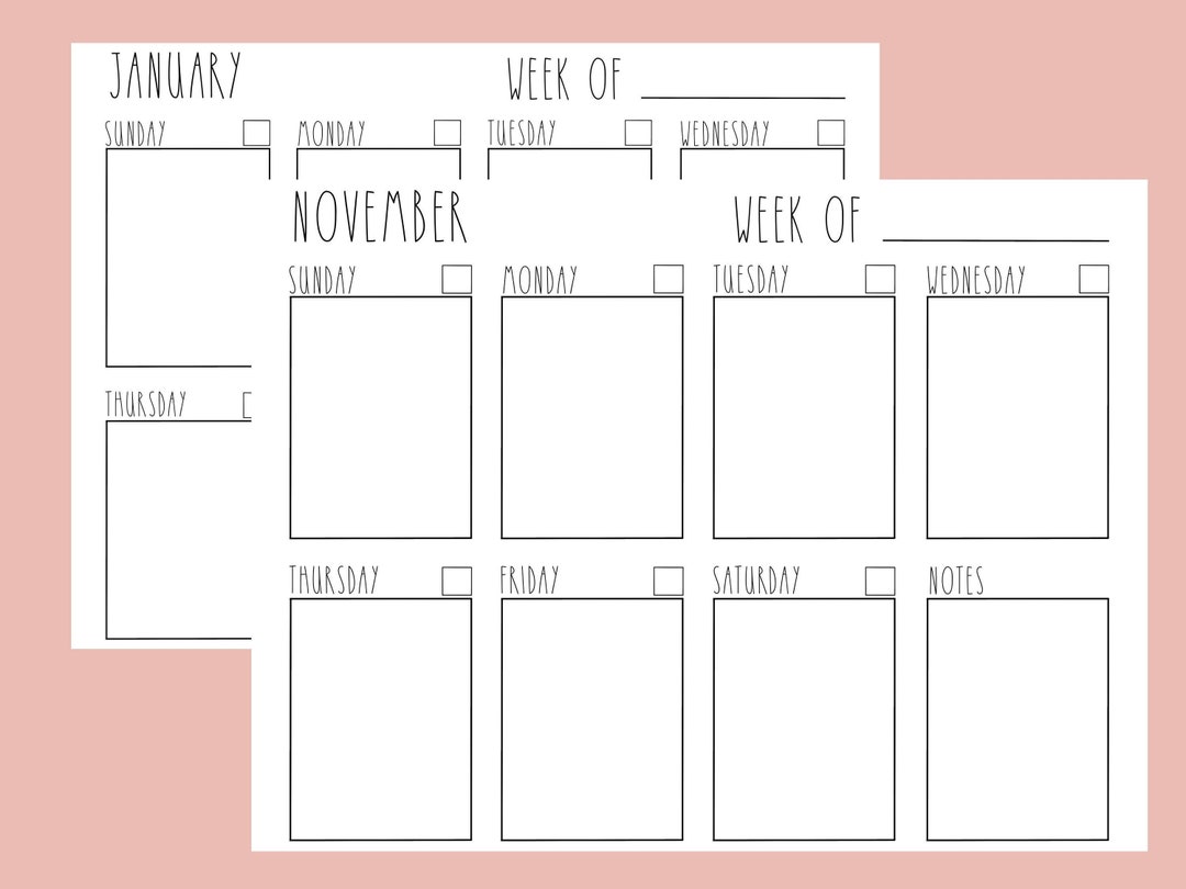 Printable Monthly Weekly Planner Simple Calendar Digital Bundle ...