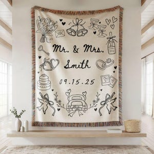 Custom Wedding Blanket Gift, Personalized Wedding Anniversary Throw Blanket Gift, Custom Wedding couples gift, custom Bridal Shower gift