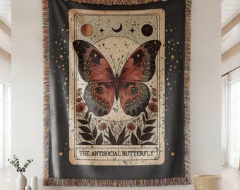Cozy Celestial Throw Blanket, Tarot card tapestry,Reading Tapestry,celestial blanket,cottagecore,fantasy blanket,christmas gift for reader,