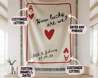 Custom Wedding Blanket Gift, Personalized Wedding Anniversary Throw Blanket Gift, Ace Playing Card Woven Blanket,Christmas gift for newlywed
