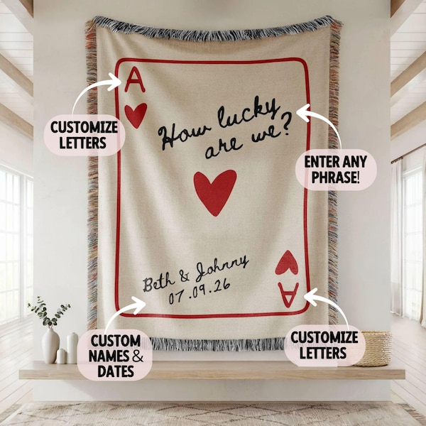Custom Wedding Blanket Gift, Personalized Wedding Anniversary Throw Blanket Gift, Ace Playing Card Woven Blanket,Christmas gift for newlywed