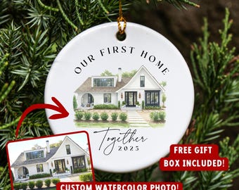 Personalized New Home Photo Ornament, Custom Housewarming Gift, First Home Portrait Photo Ornament, Home Owner Closing Gift, Christmas Gifts