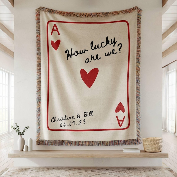Custom Wedding Blanket Gift, Personalized Wedding Anniversary Throw Blanket Gift, Ace Playing Card Woven Blanket,Christmas gift for newlywed