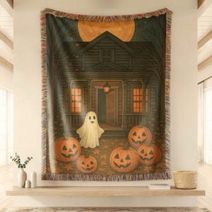 Halloween throw blanket, fall reading blanket, gothic home decor, Vintage throw blanket, cozy reading blanket, ghost woven throw, summerween
