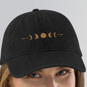 Moon Phase Hat Embroidered Denim Dad Hat Baseball Cap Minimalist Astronomy Space Hat