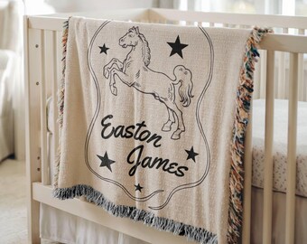 Custom Western Newborn Blanket Baby boy Horse Baby boy Pink Cowboy Blanket Personalized Baby Blanket with Name cowboy Horse Blanket Custom