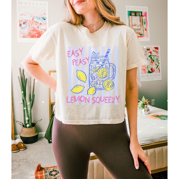 Summer Lemon Shirt,Boxy Tee Preppy Lemon crop top,Italian Summer Fruit T Shirt,Coastal Amalfi Coast shirt,Summer Shirt,Farmers Market Shirt