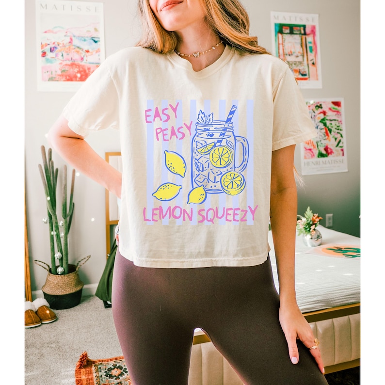 Summer Lemon Shirt,Boxy Tee Preppy Lemon crop top,Italian Summer Fruit T Shirt,Coastal Amalfi Coast shirt,Summer Shirt,Farmers Market Shirt immagine 1