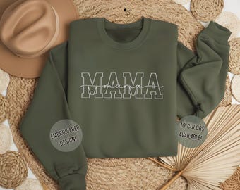 Mama embroidered sweatshirt Embroidered Mama Crewneck Sweatshirt Monochromatic Mama Trendy Mama Neutral Sweatshirt Mother's Day Sweatshirt