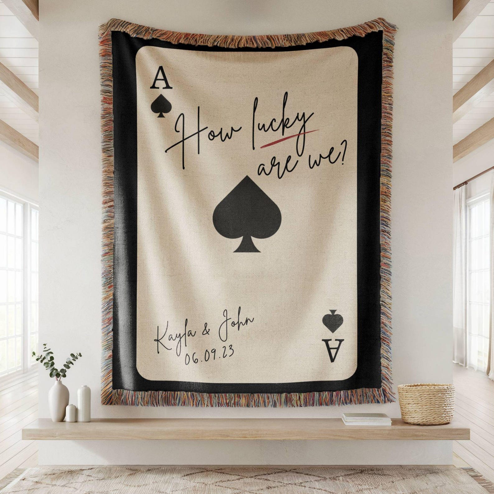 Custom Wedding Blanket Gift, Personalized Wedding Anniversary Throw Blanket Gift, Ace Playing Card Woven Blanket,Christmas gift for newlywed - 80" × 60"