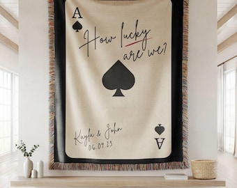 Custom Wedding Blanket Gift, Personalized Wedding Anniversary Throw Blanket Gift, Ace Playing Card Woven Blanket,Christmas gift for newlywed