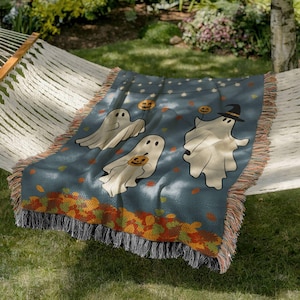 Halloween throw blanket, fall reading blanket, Ghost home decor, Vintage throw blanket, dancing ghosts blanket, Fall Cozy woven throw