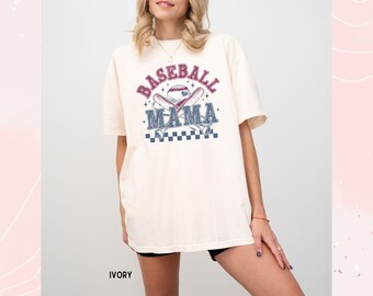 Comfort Colors® Women's Baseball Mama Tshirt For Game Day Baseball Mom T-Shirt Baseball Tee For Mother's Day Gift Sports Mom Shirt