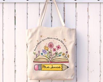 Personalized Teacher Tote Bag,Teacher Thank You Gift,Teacher Appreciation Gift,Canvas Personalized School Bag,Teacher Tote Reusable Bag