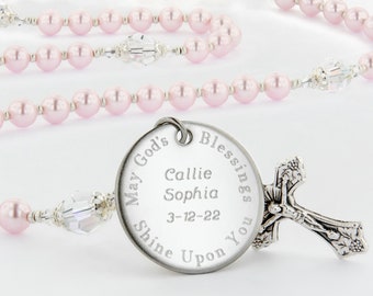 Girls Baptism Rosary, Baby Girl Christening Gift, Engraved Baptism Gift, Catholic Name Jewelry, Personalized Rosary Beads, DearestPABc