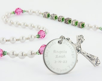 Girls First Communion Rosary, Personalized Rosary Beads with Name and Engraved Disc, First Holy Communion Gift, Confirmation Gift, JoyW10c8