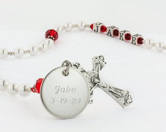 Boy Communion Rosary, Girl Communion Gift, Personalized Rosary, First Holy Communion Rosary Beads, Catholic July Birthstone Rosary, JoyW7c