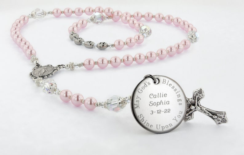 Girls Baptism Rosary Baby Girl Christening Gift Engraved Etsy
