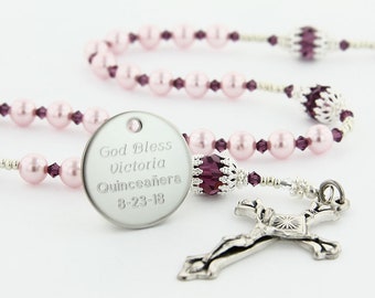 Quinceanera Rosary, Communion or Confirmation Gift, Personalized Rosary Beads, Custom Catholic Gift, Name Rosary, Engraved, PrincessPC2