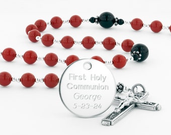 First Communion Rosary, Communion Beads, Communion Gift For Boy, Rosary Beads, Personalized Rosary, Catholic Boy, Red Rosary, CheerRedBlp