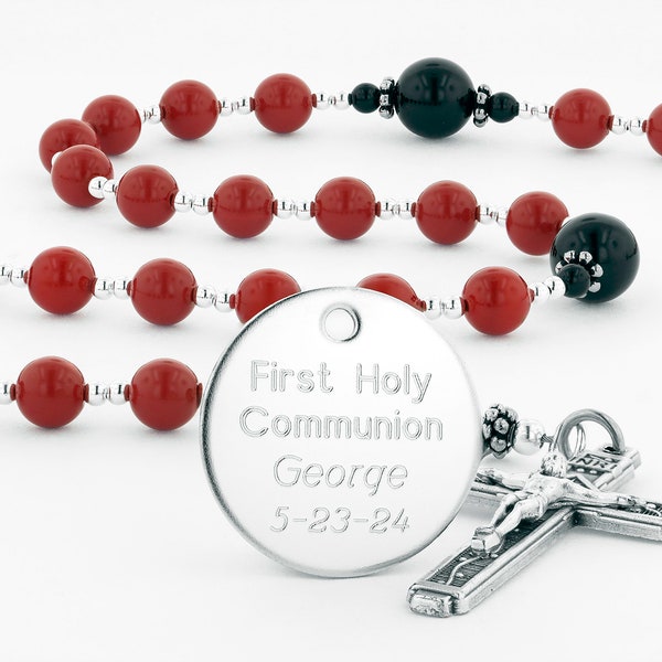 First Communion Rosary, Communion Beads, Communion Gift For Boy, Rosary Beads, Personalized Rosary, Catholic Boy, Red Rosary, CheerRedBlp