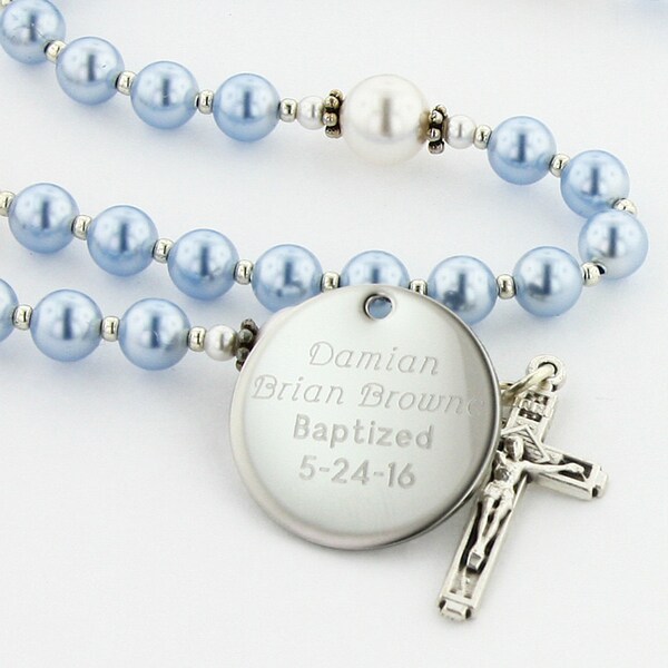 Baptism Boy Rosary, Personalized Rosary, Baptism Gift, Christening Gift, Christening Rosary, Baby Rosary, Blue & White Rosary, SweetLBWp