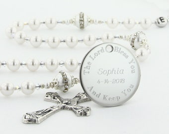 Quinceanera Rosary, Quince Gift, Sweet 15, Quince Anos, Personalized Rosary Beads, Engraved Custom Catholic Gift, White Rosary, RegalWCPp