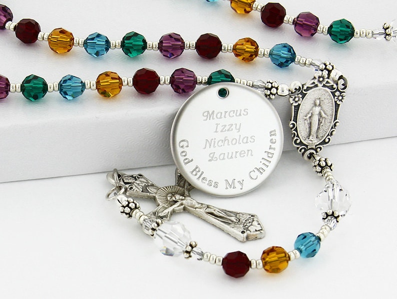 Mother's rosary, Personalized rosary, Rosary beads, Birthday rosary, Family rosary, Birthstone rosary, Catholic rosary, Rosary, QueenBCC4c image 1