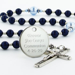 First Communion Rosary, Boy Communion Gift, Communion Bead, Personalized Rosary Bead, Name Rosary, Dark Blue & Light Blue Rosary, CheerDBLBp