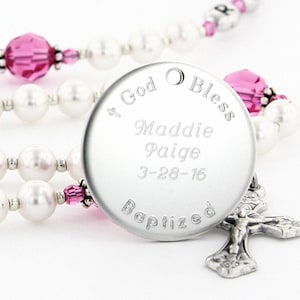 Baptism Birthstone Rosary for Christening or Baptism Gift, Personalized Rosary, Catholic Rosary Beads, Pink and White Rosary, CuteWC10c