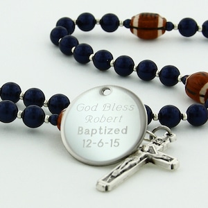 Baptism Football Rosary, Personalized Rosary for Boys Baptism & Christening Gift, Catholic Baby Gift, Christening Beads, FootballMiniDBp