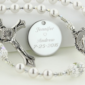 Wedding Rosary, Bride Rosary, Pearl Rosary, Bouquet Rosary, Personalized Rosary, Rosary Beads, Rosary Necklace, White Rosary, AdoreWABCs