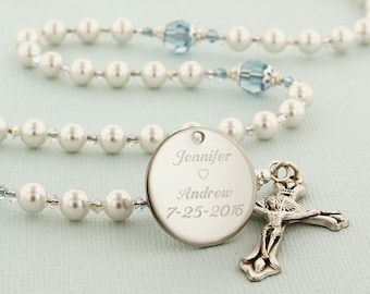 Wedding Rosary, Something Blue For Bride, Catholic Wedding Gift, Pearl Rosary, Personalized Rosary, Rosary, Bridal Gift, DarlingWedWabC3c