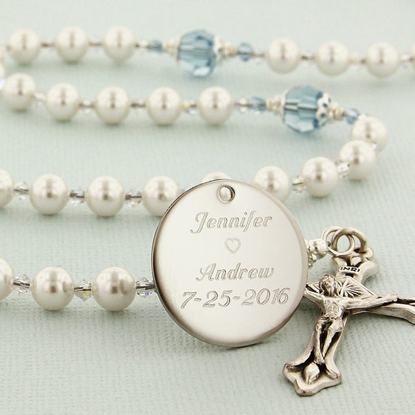 Wedding Rosary, Something Blue For Bride, Catholic Wedding Gift, Pearl Rosary, Personalized Rosary, Rosary, Bridal Gift, DarlingWedWabC3c