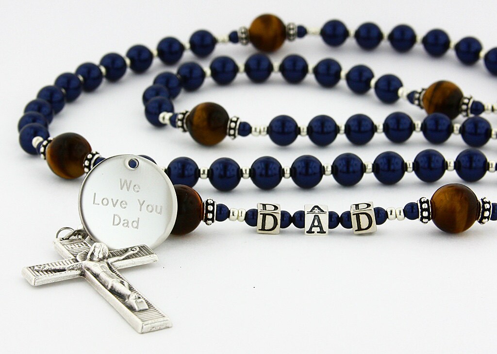 Mens Rosary, Personalized Rosary, Catholic Mens Gift, Father Rosary, Tiger Eye Rosary, Fathers Day Gift, Men's Catholic Rosary, TDadDBTG